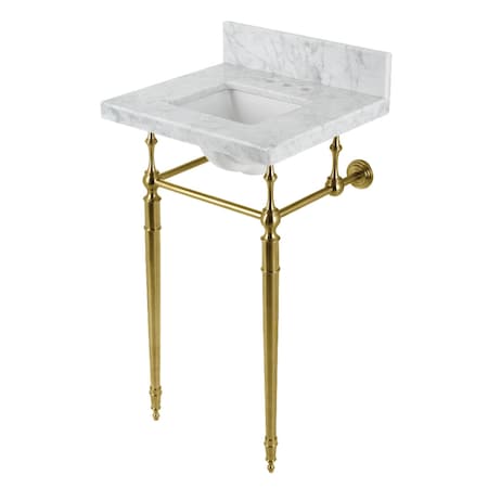 19 Carrara Marble Console Sink With Brass Legs 4 Faucet Drillings, Marble WhiteBrushed Brass